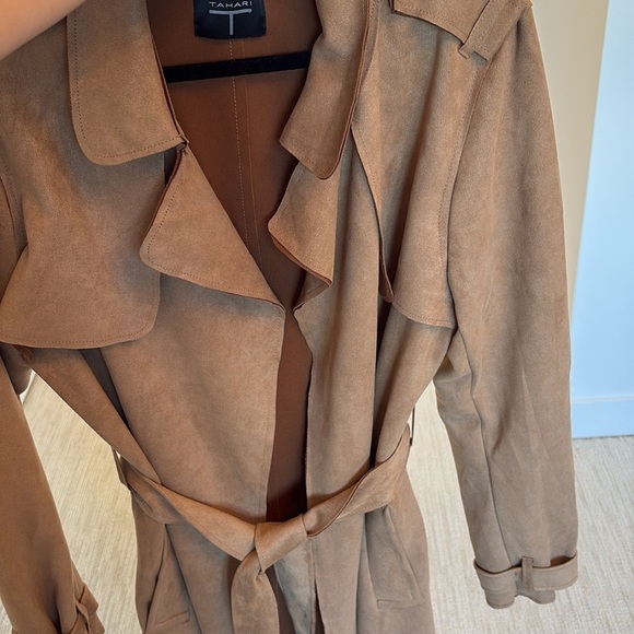 Tahari Faux Suede Open Belted Trench Coat - Picture 11 of 12